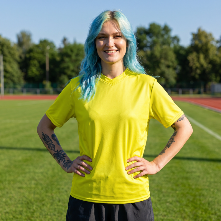 Unisex Fußball T-Shirt von BUYATHOME24, schnelltrocknend, V-Ausschnitt, in 2XS bis 6XL, bequem und sportlich.