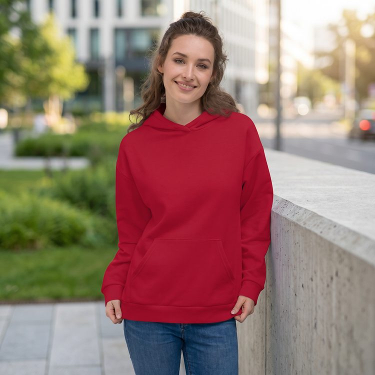 Unisex Kapuzenpullover mit Allover-Print in Rot, BUYATHOME24, bequem und stylisch, Größen XS bis 3XL, sichtbare Druckmuster