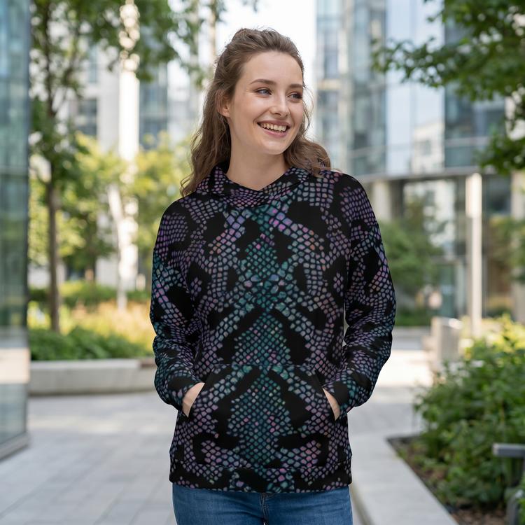 Schlangenmuster Damen Hoodie mit Kapuze und Rückenprint, bequemer Hoodie in XS-3XL, von BUYATHOME24