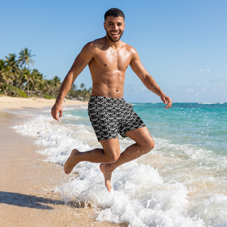 Herren Badehose von BUYATHOME24, Mikrofaser Stretch, UV-Schutz 50+, in 2XS-6XL, zeigt die Badehose mit elastischem Material.