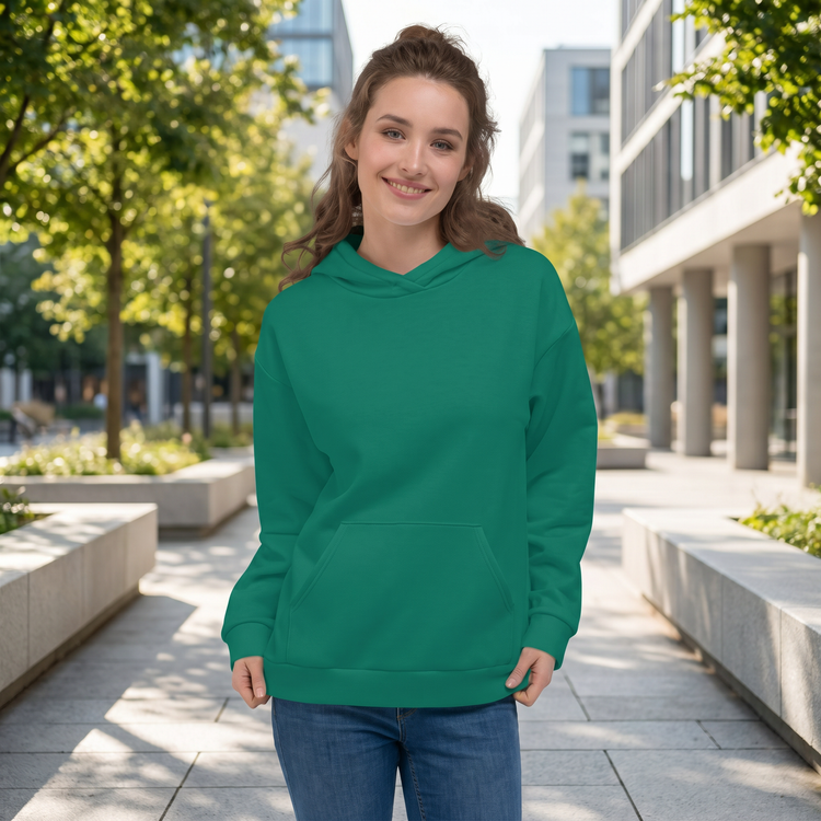 Dunkelgrüner Unisex Hoodie mit Allover-Print, aus weichem Material, in XS bis 3XL, von BUYATHOME24.