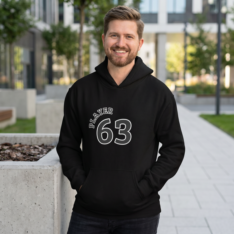 Grafik Hoodie für Herren und Damen, Baumwolle, unisex, mit Player 63 Design, erhältlich in S-5XL, von BUYATHOME24