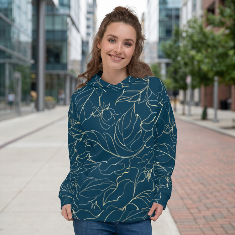 Damen Hoodie mit Blattmuster Design, Rückenprint, Kapuzenpullover, BUYATHOME24, in XS bis 3XL, bequem und modisch.