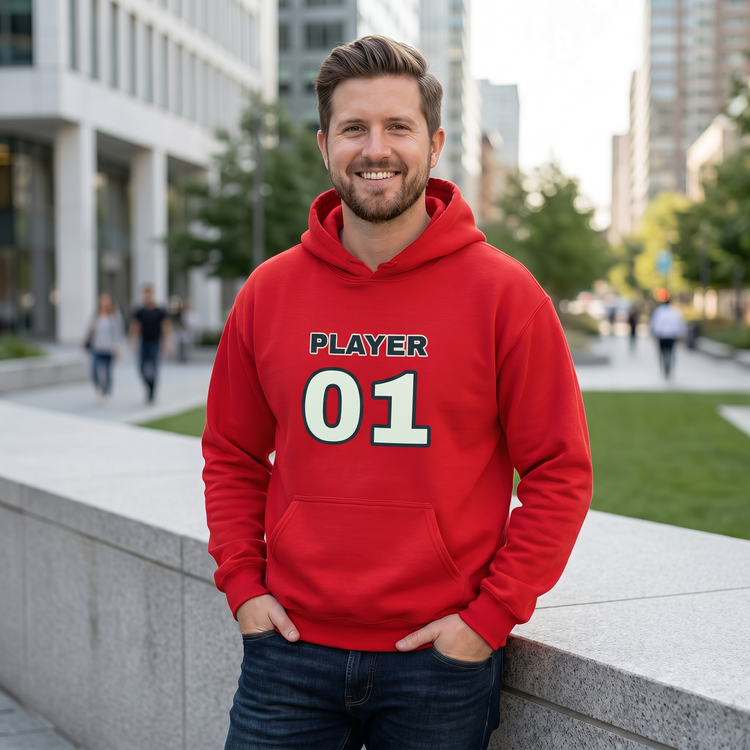 Grafik Hoodie für Herren und Damen, Baumwolle, unisex, mit Player 01 Grafik, in verschiedenen Größen von S bis 5XL