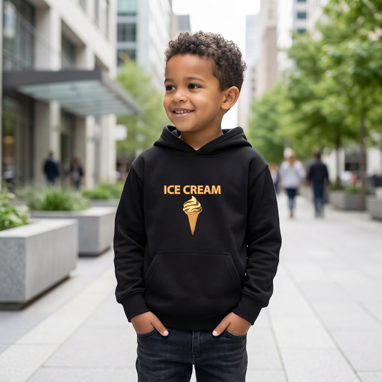 Unisex Kinder Hoodie mit Eistorte Motiv, doppellagiger Kapuzenpullover für Kinder 4-12 Jahre, grafikreiches Design