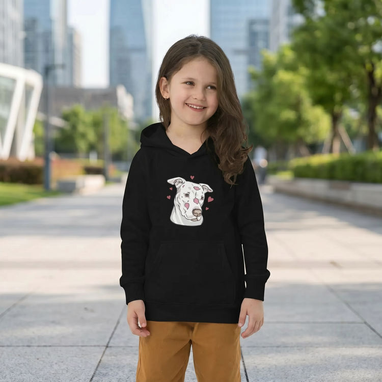 Grauer Kinder-Hoodie mit Hundetierdruck, Unisex Kapuzenpullover für 4-12 Jahre, bequem und modisch für Jungen und Mädchen.