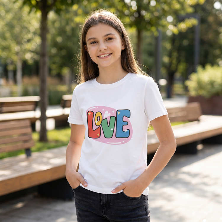 Unisex Love Shirt mit Grafik und Rundhals, kurzärmeliges T-Shirt für Kinder von 3-14 Jahren, bedruckbar, von BUYATHOME24