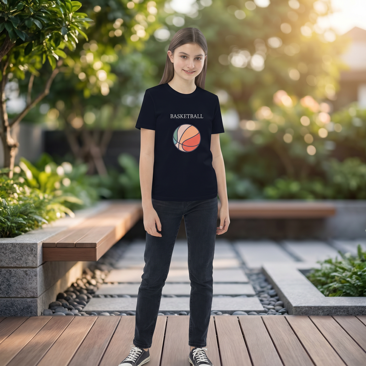 Graues unisex Basketball Rundhalsshirt mit Grafik, Kurzarm, Sport-T-Shirt für Kinder von 3 bis 14 Jahren, von BUYATHOME24.