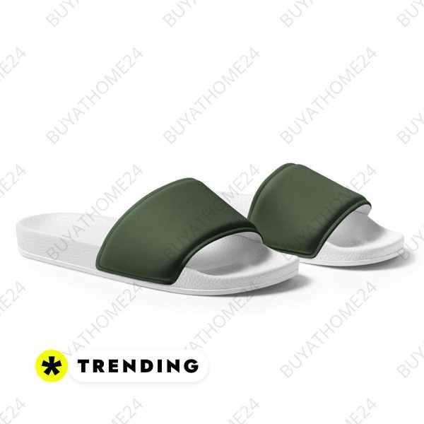 Damen- und Mädchen-Badeschlappen aus Kunstleder in Größe 36-44, braune Sandalen von BUYATHOME24, seitliche Ansicht