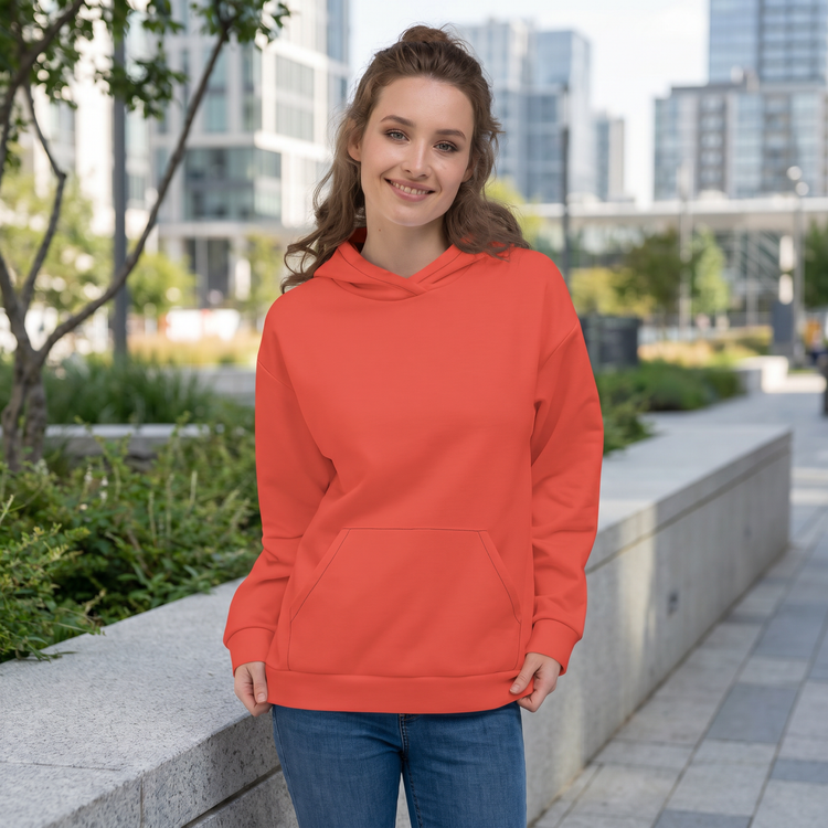 Hellorange Unisex Hoodie mit Allover-Print, Kapuzenpullover in XS-3XL, bequemer Hoodie von BUYATHOME24.