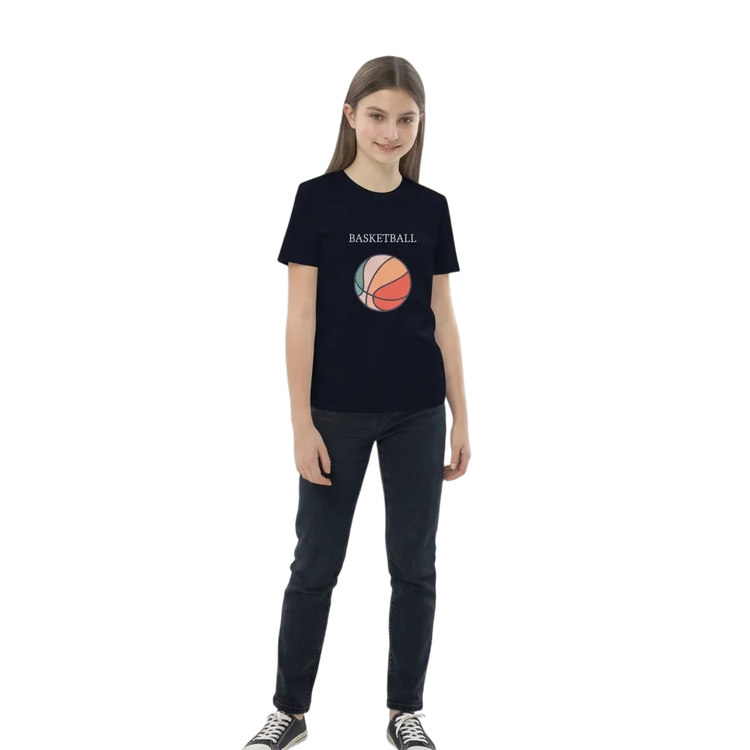 Graues unisex Basketball Rundhalsshirt mit Grafik, Kurzarm, Sport-T-Shirt für Kinder von 3 bis 14 Jahren, von BUYATHOME24.