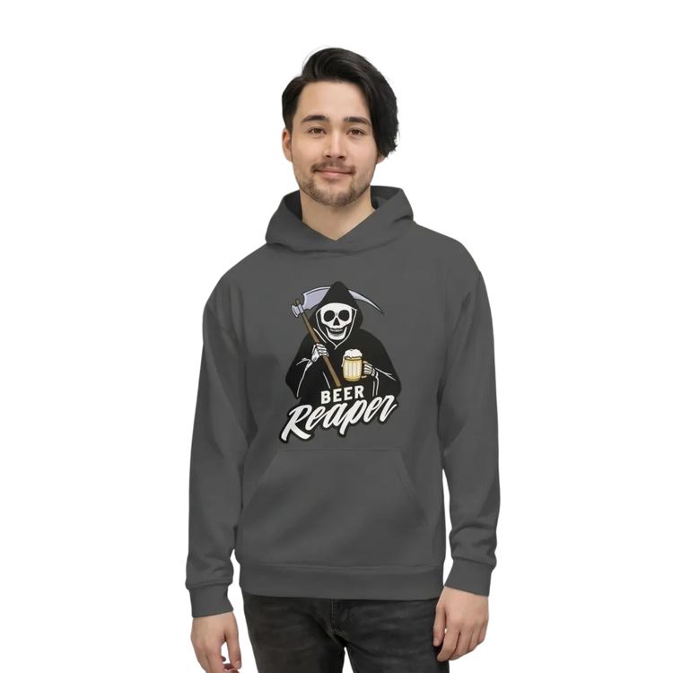Unisex Hoodie mit Rückenprint, REAPER-Design, Kapuzenpullover für Herren und Damen, in XS bis 3XL, in Schwarz