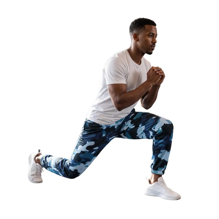 Unisex Camouflage Trainingshose aus Blau, atmungsaktiv, polyester, SPORThose in XS-3XL, bequem für Sport und Freizeit.