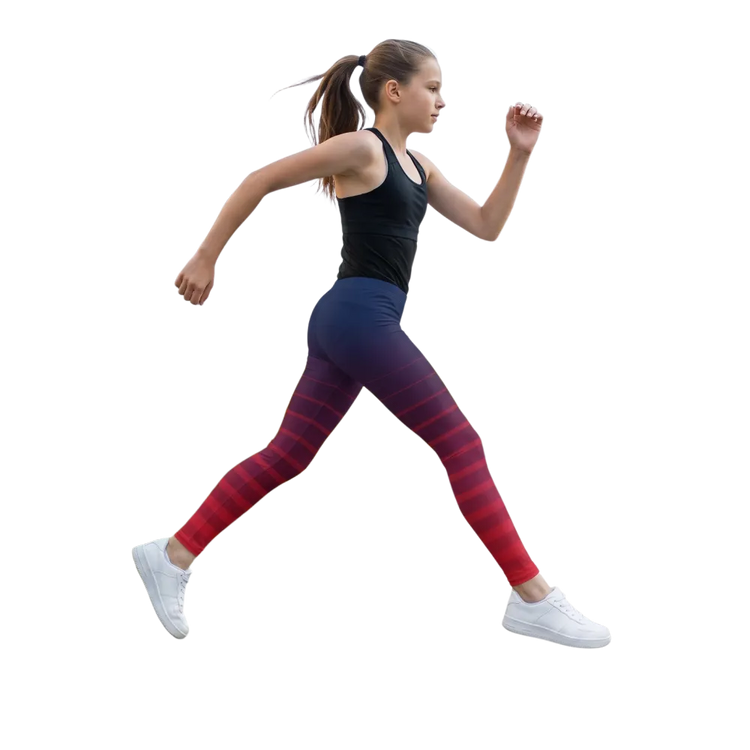 Blaue und rote gestreifte Kinder-Sport-Leggings von BUYATHOME24, UV-Schutz, Unisex, Größe 134-170 cm, bequem und sportlich