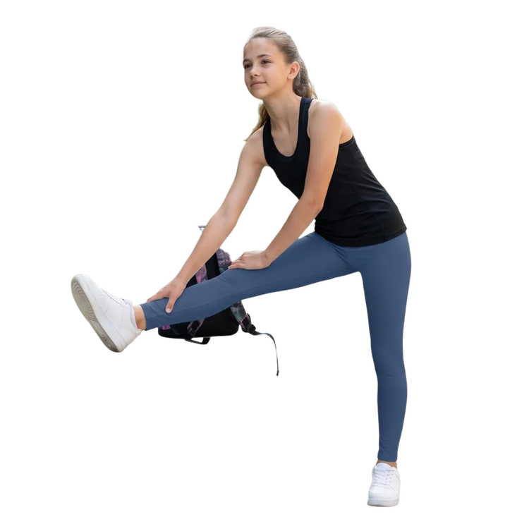 Blaue Kinder Sport-Leggings von BUYATHOME24 mit UV-Schutz und Vier-Wege-Stretch, geeignet für Kindergröße 134-170 cm
