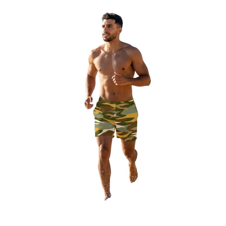 Braun Camouflage Herren Badehose mit UV-Schutz 50+ aus Mikrofaser Stretch, in 2XS-6XL, für Herren, schwimmen und Sonnenbaden