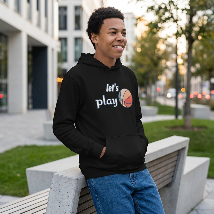 Unisex Kinder Hoodie mit Basketball-Grafik aus Baumwolle in Schwarz, erhältlich in XS bis XL, von BUYATHOME24.