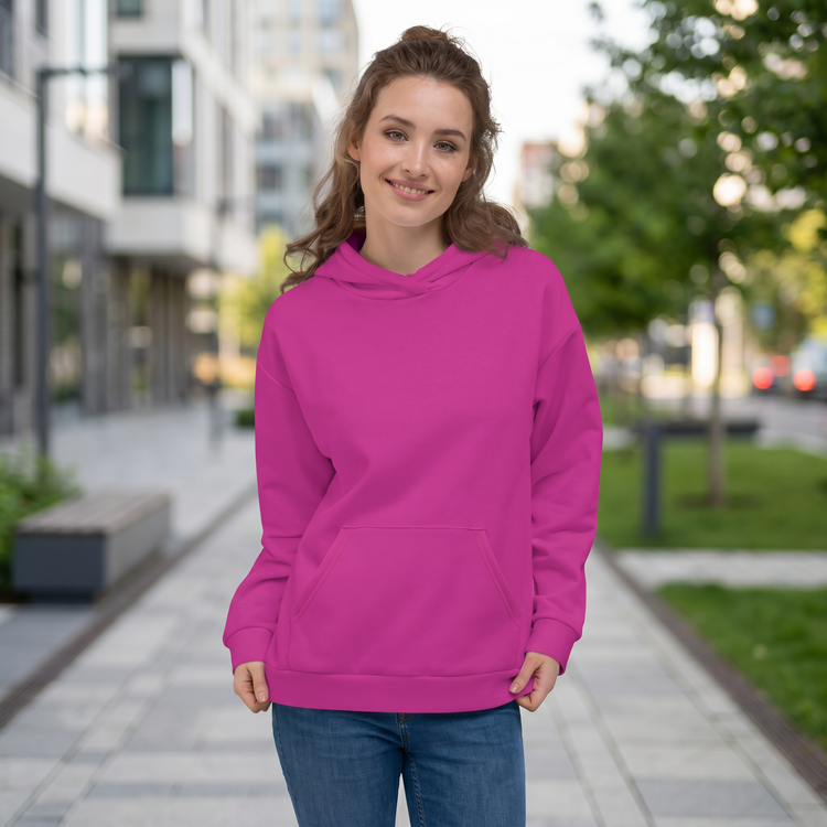 Rosa Unisex Hoodie mit Allover-Print, bequemer Kapuzenpullover in XS bis 3XL, von BUYATHOME24, auf Bild sichtbar