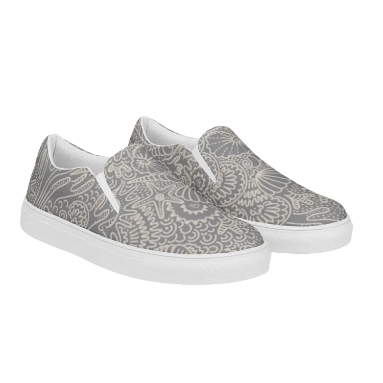 Atmungsaktive Damen Canvas Slipper in Größe 35-44 von BUYATHOME24, bequeme Freizeitschuhe aus Textil mit Textildruck.