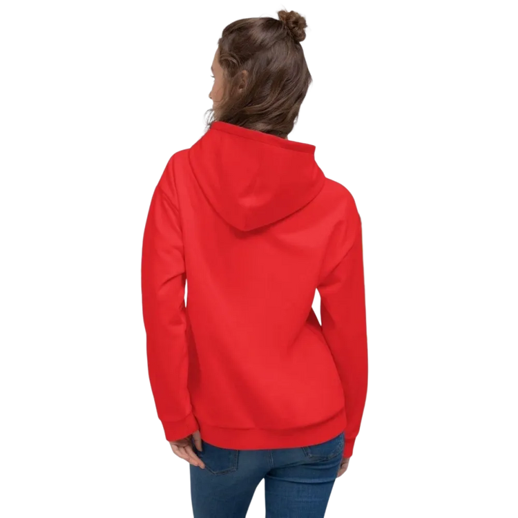 Hellroter Unisex Hoodie mit Allover-Print in XS-3XL, von BUYATHOME24, weiches Kapuzenpullover für Damen.