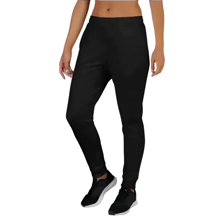Damen Jogginghose aus Baumwoll-Mix mit Fleece-Innenseite in XS-3XL, bequem und warm, von BUYATHOME24, liegt flach auf weißem Hintergrund.