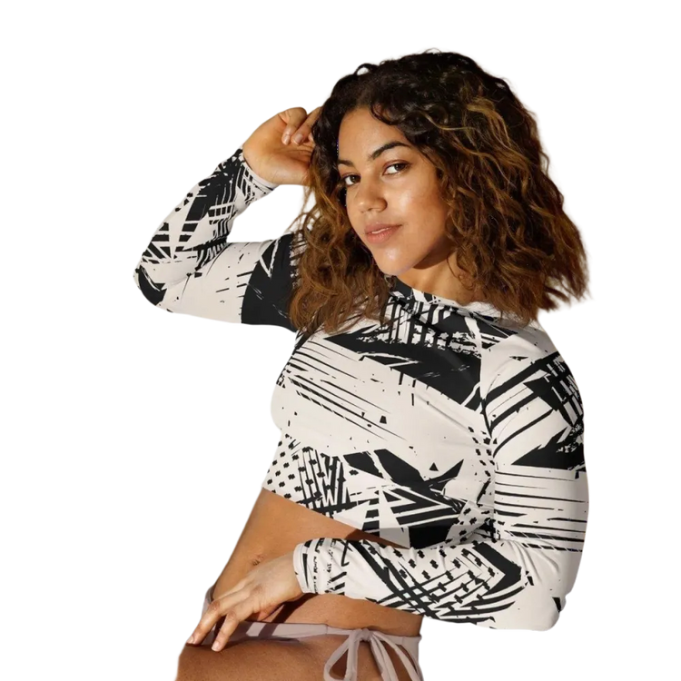 Damen Langarm Crop Top von BUYATHOME24, bequemes Fitness-Top in 2XS-6XL, mit Textildruck, ideal für sportliches Training.