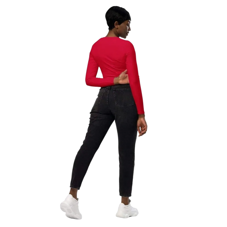 Damen Langarm Crop Top von BUYATHOME24 mit Raglan-Ärmeln in 2XS-6XL, ideal für Training und Freizeit, schwarzes Textildruckdesign