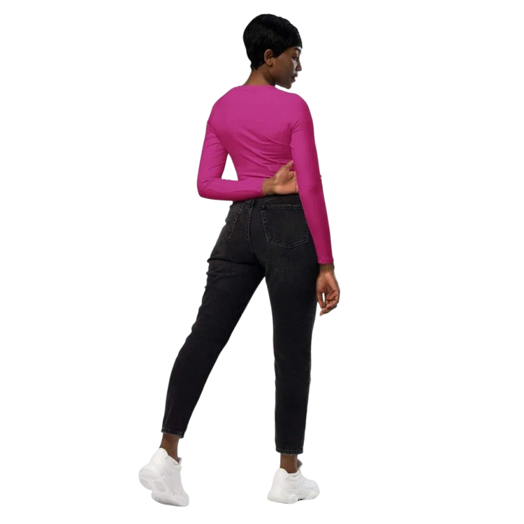Damen Langarm Crop Top von BUYATHOME24, Bauchfrei mit Raglan-Ärmeln, in 2XS bis 6XL, auf weißem Hintergrund.