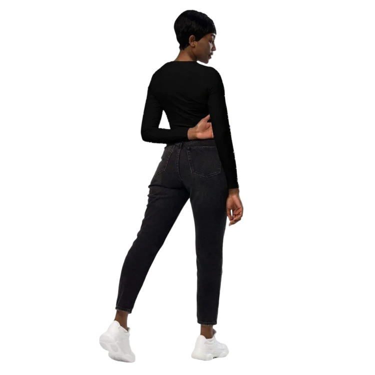 Damen Langarm Crop Top von BUYATHOME24, schnelltrocknend, in 2XS bis 6XL, sichtbar mit Textildruck, bequem und modisch.