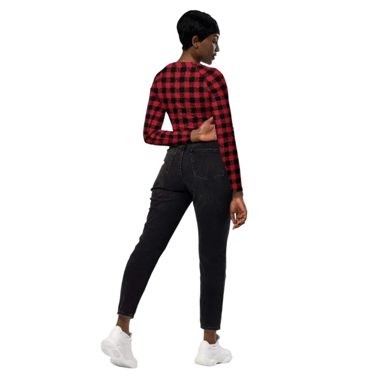 Damen Langarm Crop Top von BUYATHOME24, tailliertes Trainingstop in 2XS-6XL, dunkelgrau mit Textildruck, enger Sitz