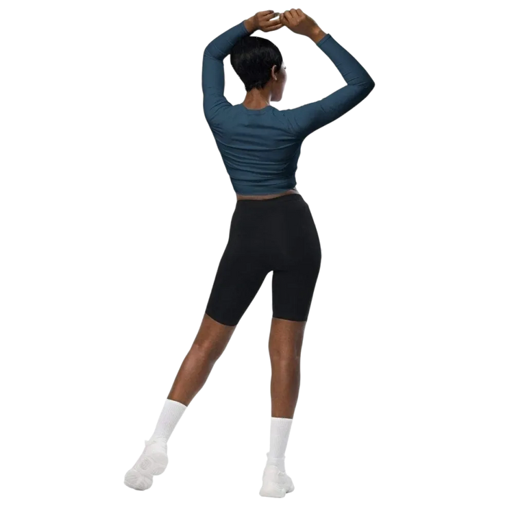 Damen Langarm Crop Top von BUYATHOME24, bauchfrei, schnelltrocknend, in 2XS-6XL, auf dem Textildruck-Design zu sehen