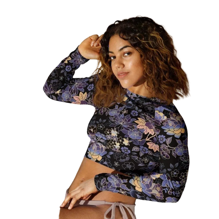 Damen Langarm-Crop-Top von BUYATHOME24, tailliert, für Fitness, in 2XS bis 6XL, mit Textildruck, sportliches Design