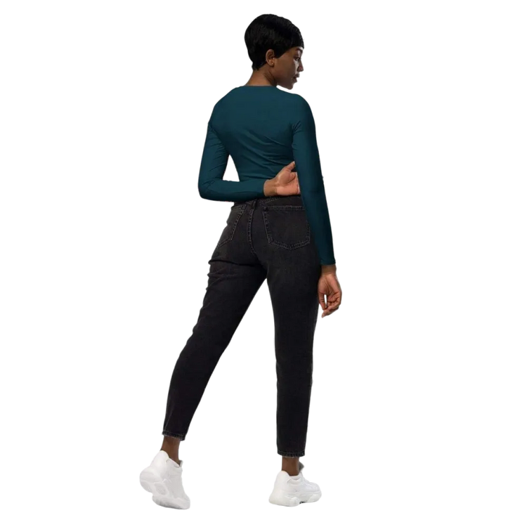 Damen Langarm Crop Top von BUYATHOME24, Fitness-Trainingstop in 2XS-6XL, aus weichem Stoff, mit Textildruck.