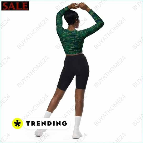 Damen Langarm-Crop-Top von BUYATHOME24, bequemes Fitness-Trainingstop in 2XS-6XL, mit Textildruck, modern und sportlich.