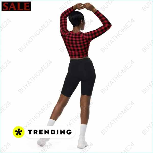 Damen Langarm Crop Top von BUYATHOME24, tailliert, bequemes Trainingstop in 2XS-6XL, mit Textildruck, vorne sichtbar.