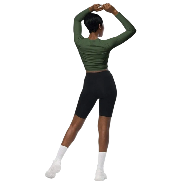 Damen Langarm Crop Top von BUYATHOME24, tailliert, bauchfrei, in 2XS-6XL, textildruck, modischer Style.