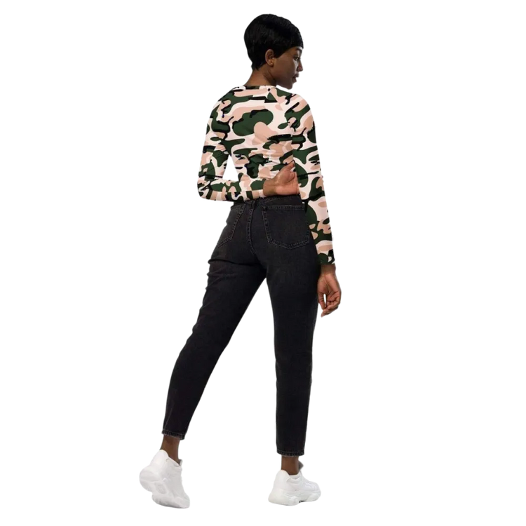 Damen Langarm Crop Top von BUYATHOME24, tailliert, für Fitness, in 2XS-6XL, Textildruck, bequemes Sport-Top