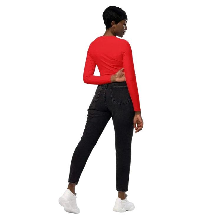 Damen Langarm Crop Top von BUYATHOME24, schnelltrocknend, in 2XS bis 6XL, modernes Textildruck-Design, bequem und stylisch