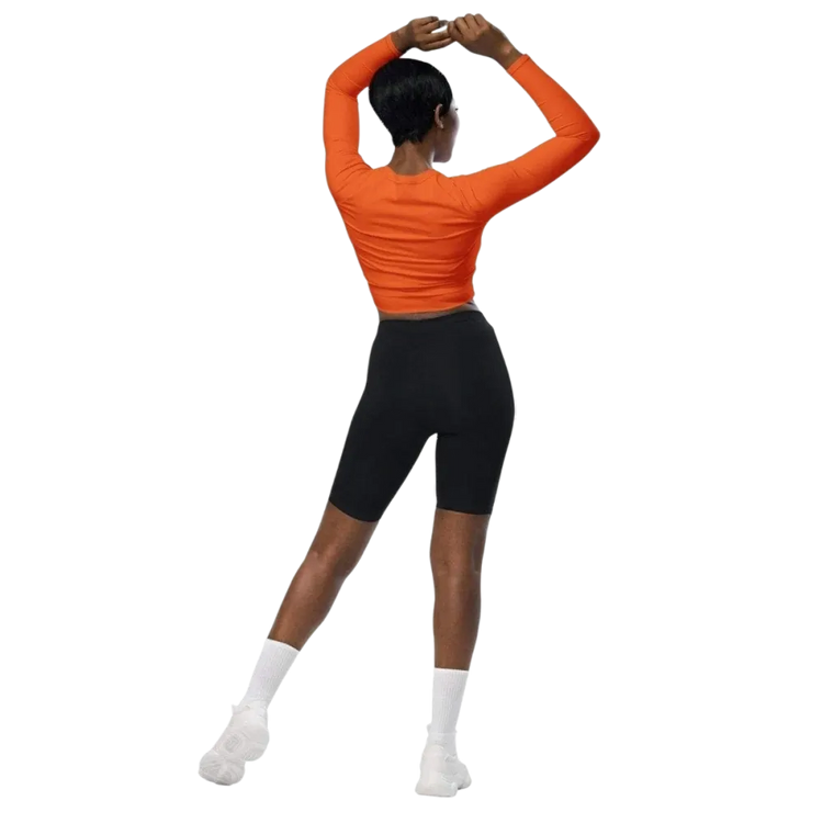 Damen Langarm-Crop-Top von BUYATHOME24, bequemer Fitness-Trainingstop in 2XS-6XL, mit Textildruck, bequem und sportlich.
