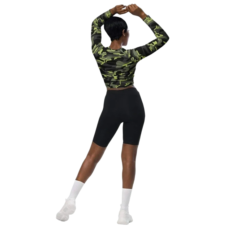 Damen Langarm Crop Top von BUYATHOME24 in 2XS-6XL, tailliertes Fitness-Shirt mit Textildruck, bequem und sportlich.