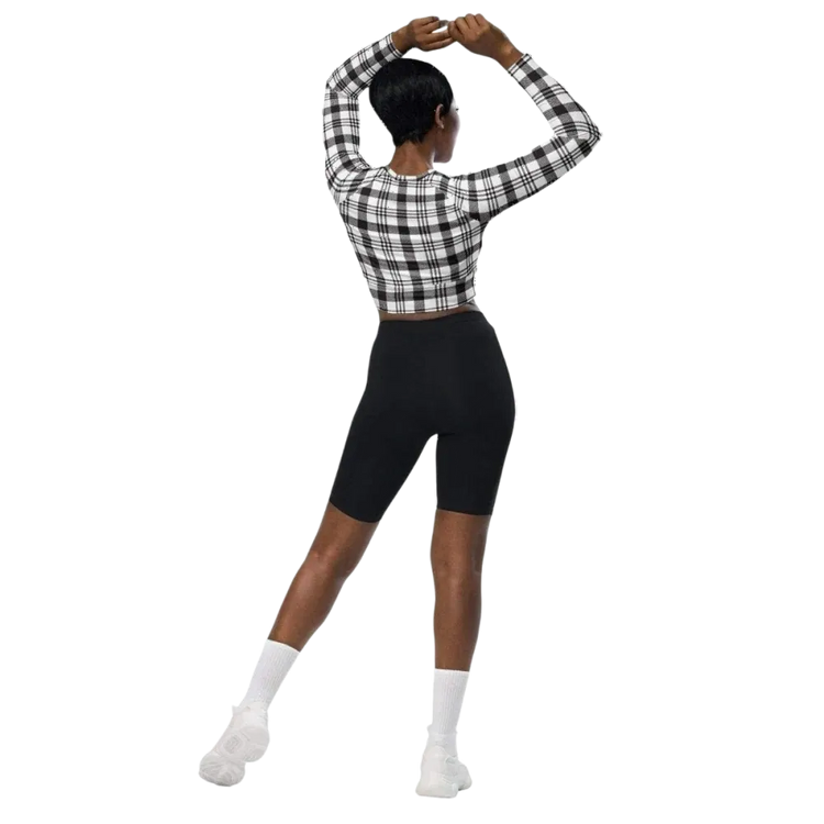 Damen Langarm Crop Top von BUYATHOME24, schnelltrocknend, in 2XS bis 6XL, zeigt den stilvollen, bequemen Schnitt und Textildruck.