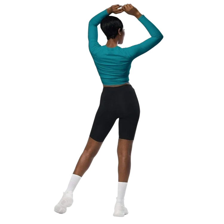 Damen Langarm Crop Top von BUYATHOME24, schnelltrocknend, in 2XS bis 6XL, aus weichem Textil mit Druckmuster.
