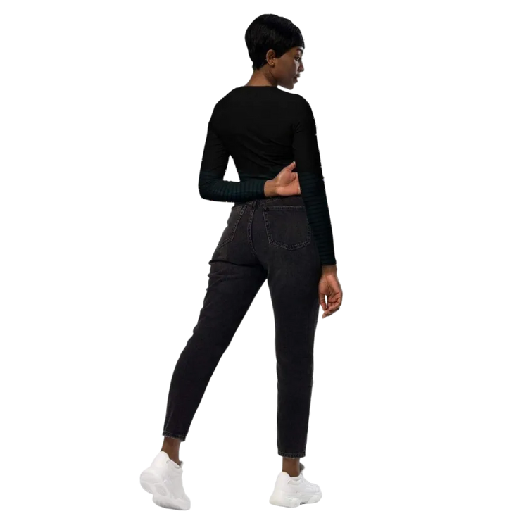 Damen Langarm Crop Top von BUYATHOME24, tailliert, für Fitness und Training, in 2XS-6XL, mit Textildruck.