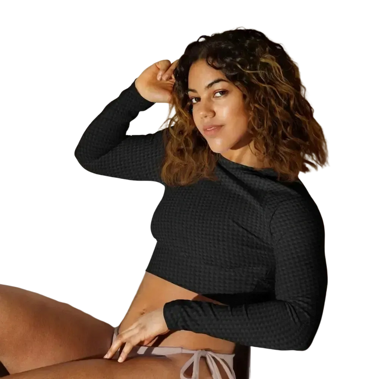 Damen Langarm Crop Top mit Allover-Print, tailliert, Raglan-Ärmel, in 2XS-6XL, von BUYATHOME24