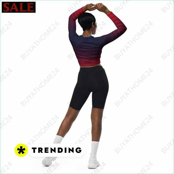 Damen Langarm Crop Top von BUYATHOME24, Bauchfrei, Raglan-Ärmel, in 2XS bis 6XL, auf Textildruck.