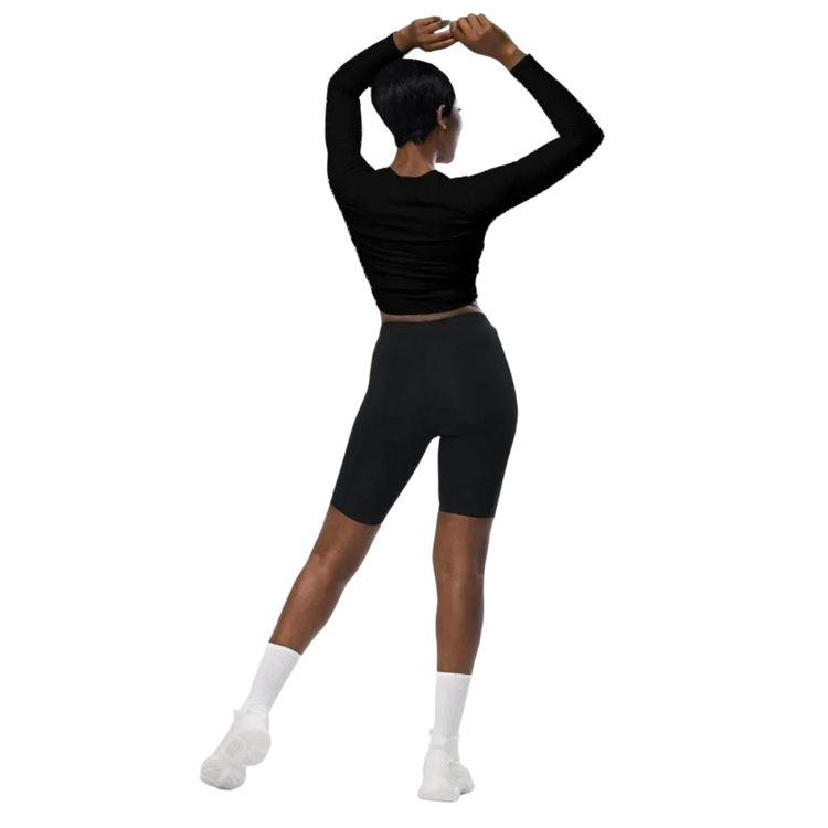 Damen Langarm Crop Top von BUYATHOME24 in 2XS bis 6XL, schnelltrocknend, aus Textildruck.