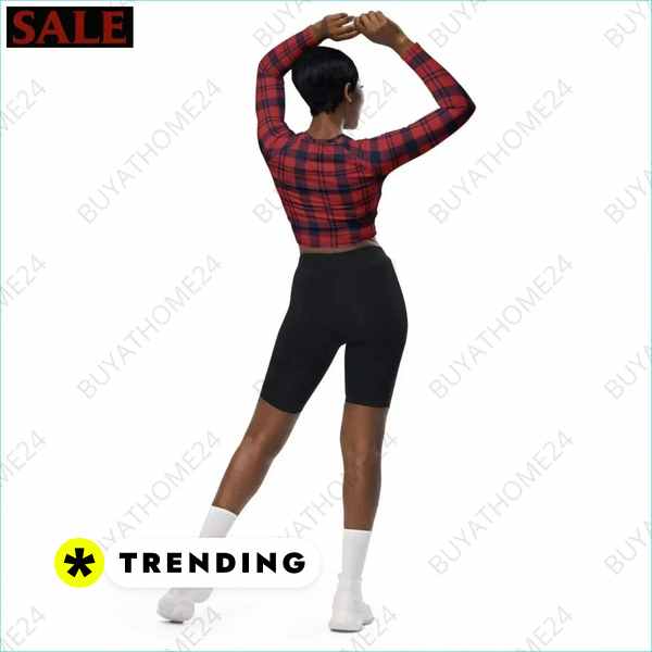 Damen Langarm Crop Top mit Allover-Print, tailliert, bauchfrei, vom Markenlabel BUYATHOME24, in 2XS-6XL.