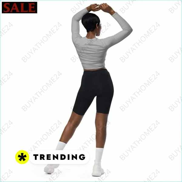 Damen Langarm Crop Top von BUYATHOME24, tailliert, bauchfrei, in 2XS-6XL, modisches Textildruck-Design, bequem und trendy