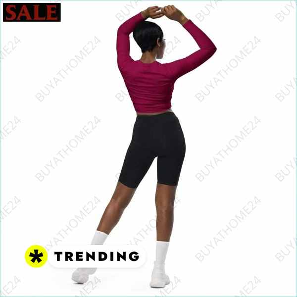 Damen Langarm Crop Top von BUYATHOME24, tailliert, bauchfrei, in 2XS-6XL, mit Textildruck, bequem und modisch.