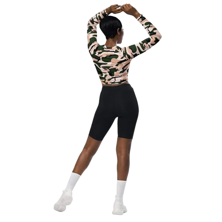 Damen Langarm Crop Top von BUYATHOME24, tailliert, für Fitness, in 2XS-6XL, mit Textildruck, sportliches Oberteil